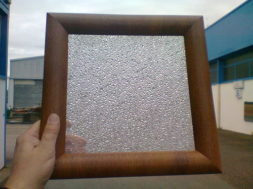 Hublot Carré 300² chêne doré 1 vitre transparente + 1 vitre aléatoire